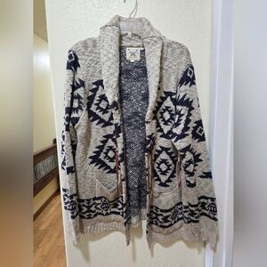Stylish Women's Beige and Black Patterned Cardigan